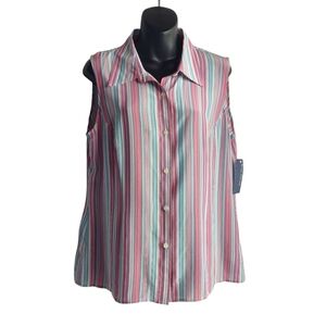 Evan-Picone Women's Silk Multicolor Stripes Sleeveless Button Up Shirt Sz 14 NWT
